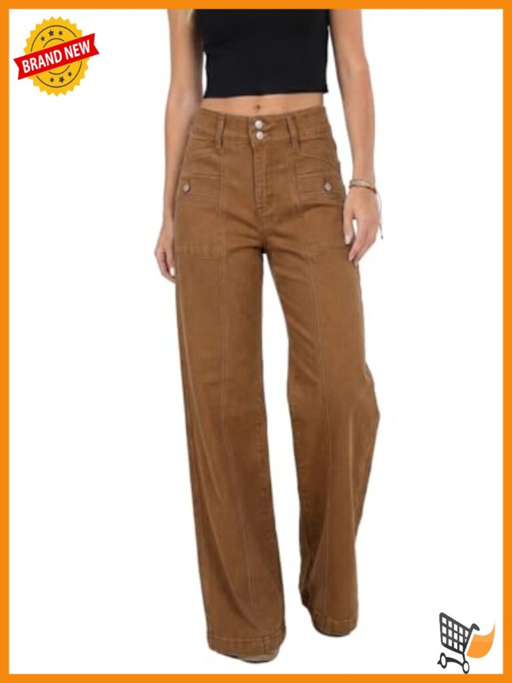 Women's Wide Leg High Waisted Double Button Stretchy Straight Leg Jeans